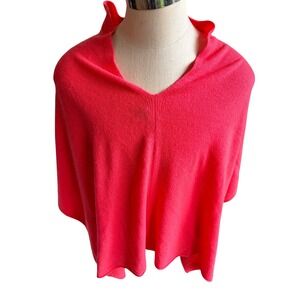 Claudia Nichole 100% Cashmere Poncho Wrap V-Neck Hot Pink One Size Luxury Knit